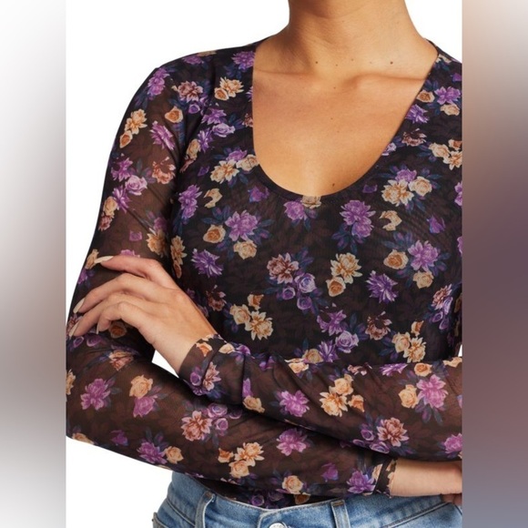 BAUM UND PFERDGARTEN Jenilyn Floral Mesh Top long sleeve, purple, size S NWT - Picture 6 of 15